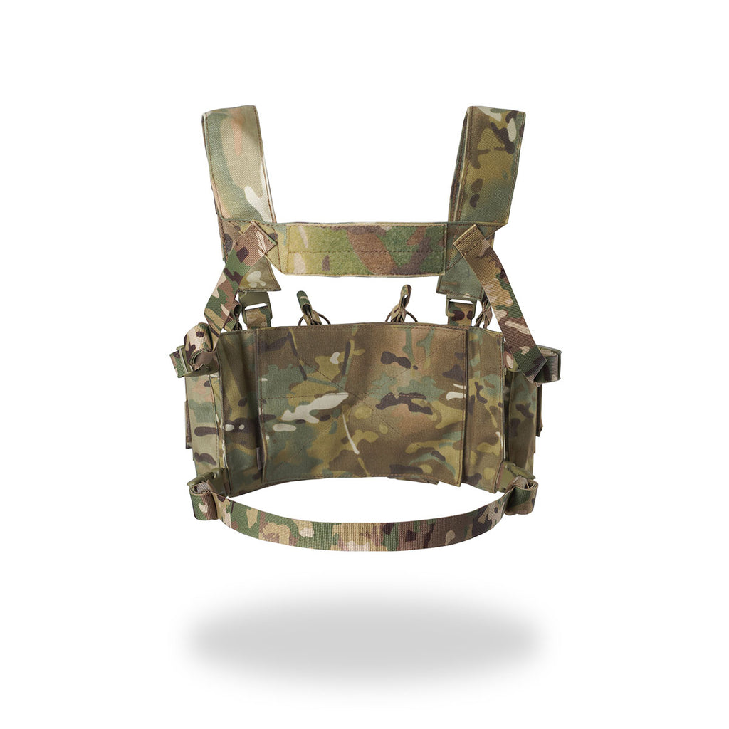 Russian MBC Gear - "D3" Tactical Chest Rig - Multicam in a camouflage pattern designed for durable and functional load carrying in tactical or military applications.