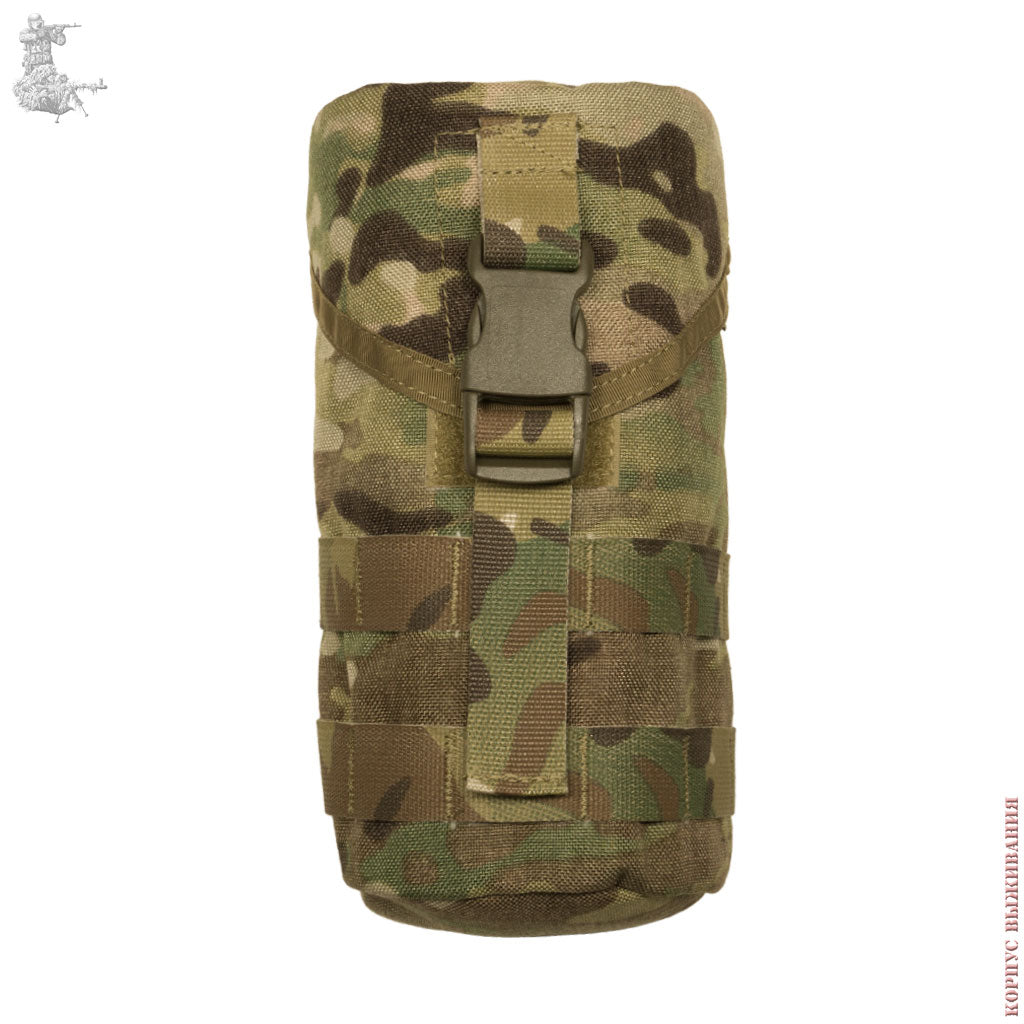 Russian SRVV Vertical 1-Liter Utility Pouch - MultiCam, a durable tactical pouch in camouflage pattern designed for versatile military and outdoor use with secure fastening.