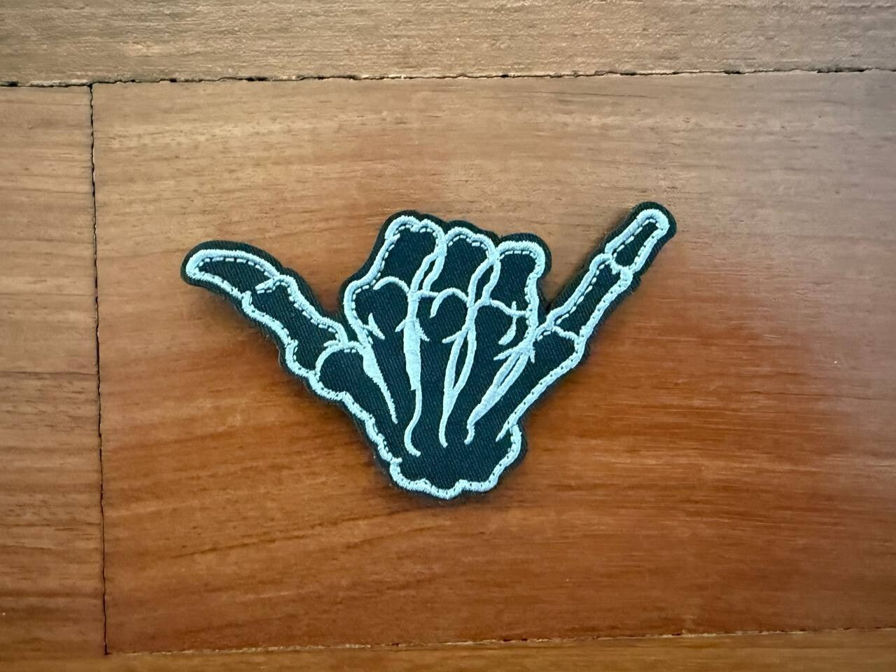 Skeleton Shaka Hand Gesture, Black Design Morale Badge - Russian Tactical Patch