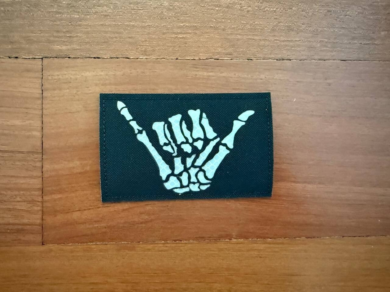 Skeleton Shaka Hand Gesture, Black Design Morale Badge - Russian Tactical Patch