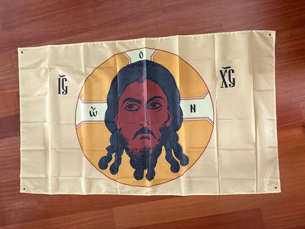 Orthodox Christian Flag – Icon of Christ Pantocrator Golden 150 x 90cm - Tanki Store flag (Image 1)