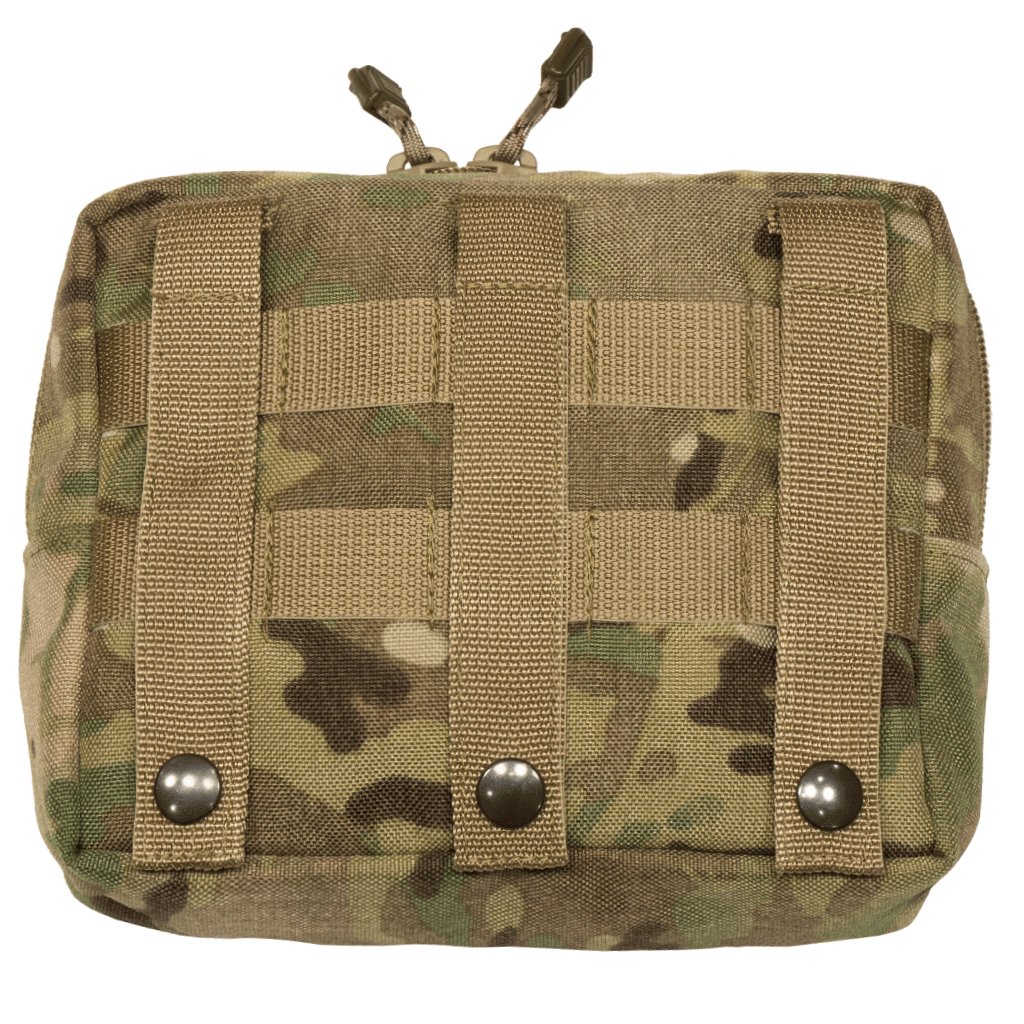 Russian SRVV V-2 Horizontal Utility Pouch - MultiCam with durable webbing straps and secure snap buttons, designed for versatile use in Russian surplus tactical gear.