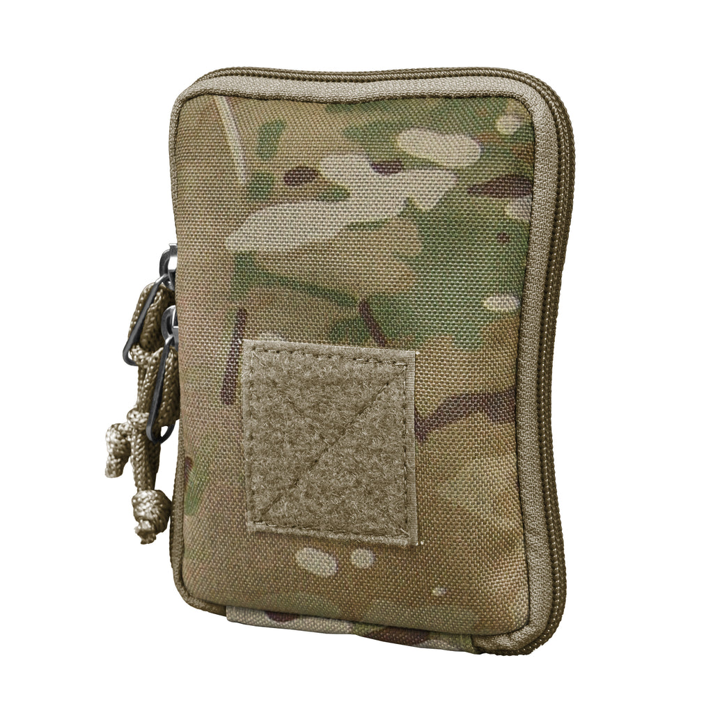 Camouflage pouch with a square space for a patch on a white background