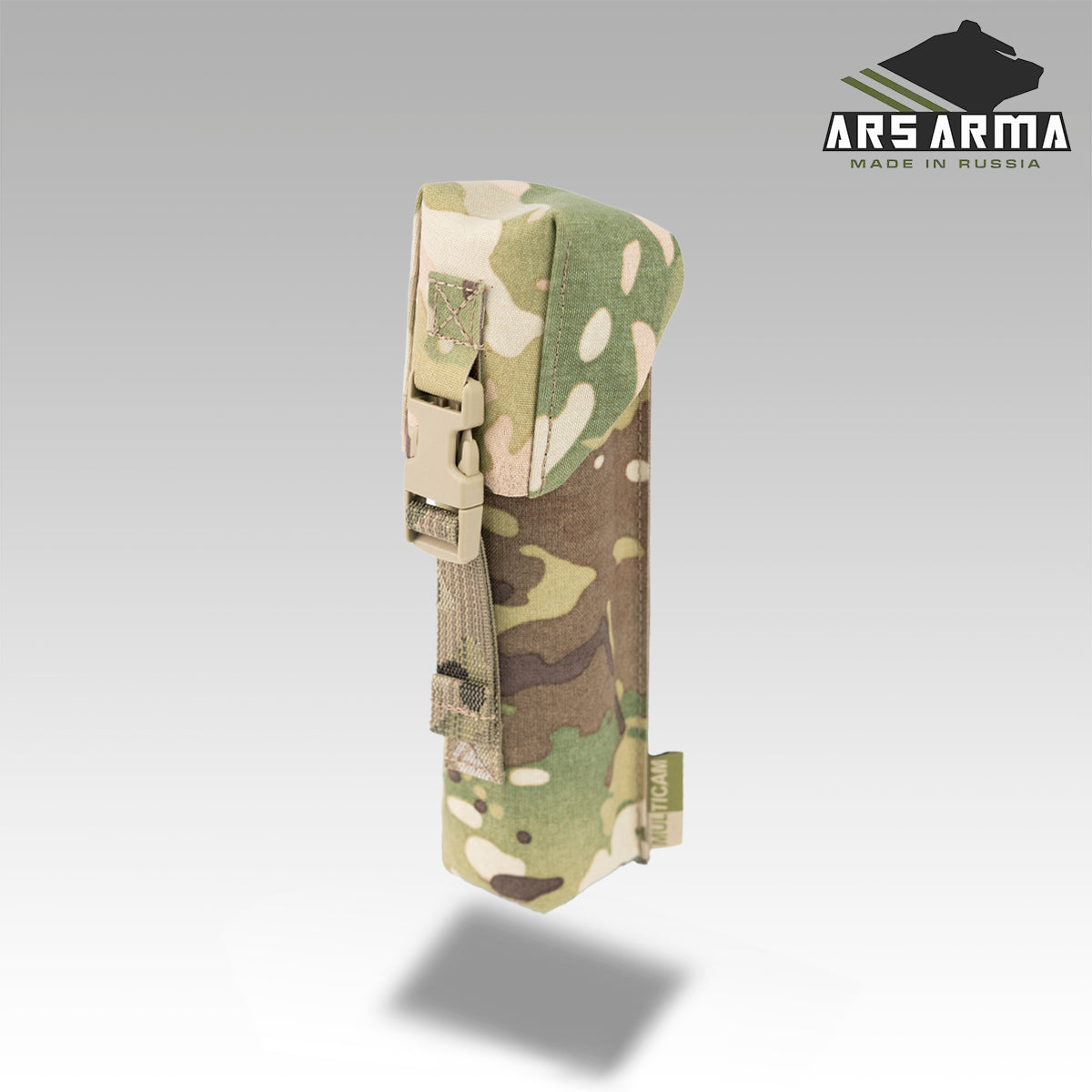 Russian Ars Arma RDG-2 Smoke Grenade Pouch LC - Multicam in camouflage design with secure buckle closure, designed for tactical use and Russian surplus enthusiasts.