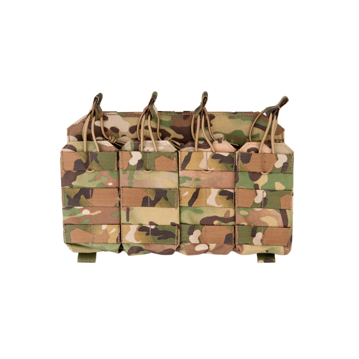Russian Gear Craft HARD Quad AK/AR Magazine Placard - Multicam featuring four elasticized pouches with pull tabs on a durable multicam fabric backing designed for secure magazine storage.