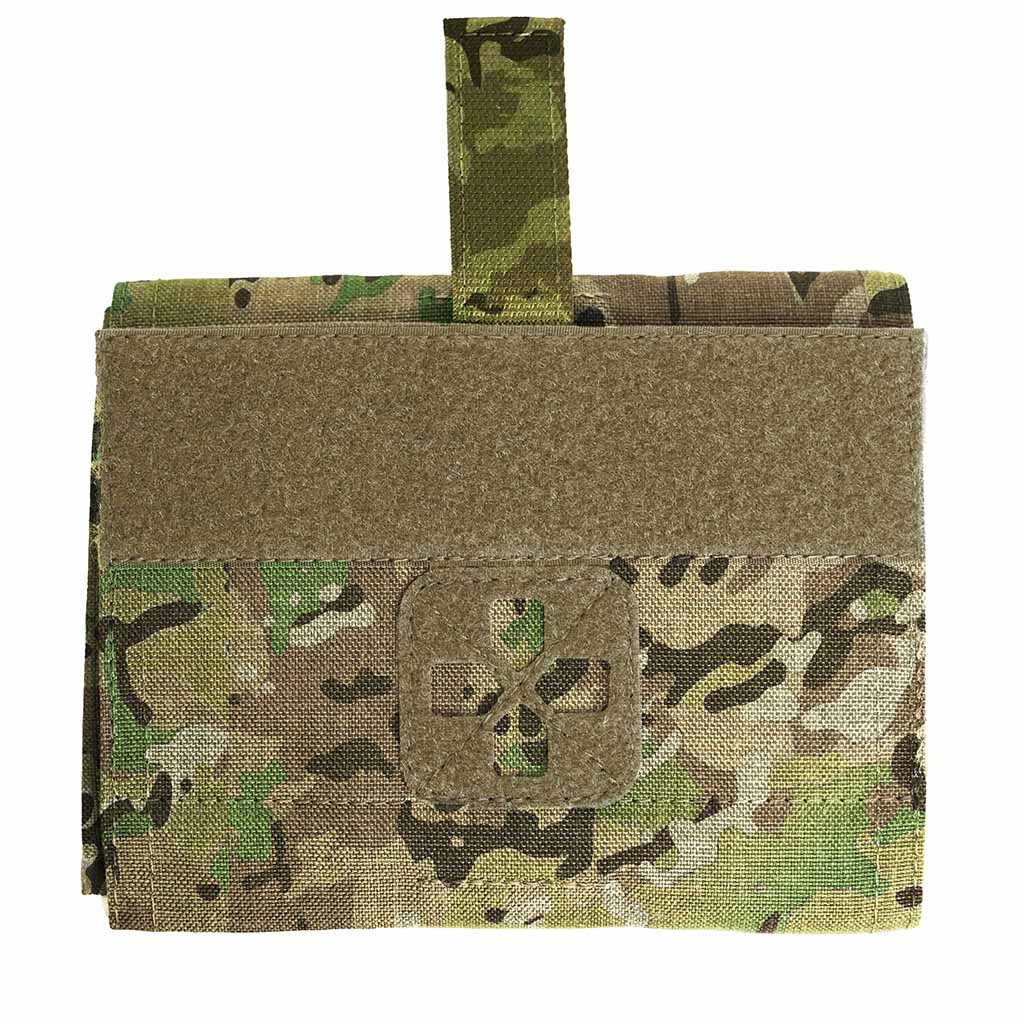 Russian Viking Gear FAST OPEN IFAK Medical Pouch - Multicam in camouflage pattern with a quick-release tab and medical cross symbol, designed for rapid access to first aid supplies.