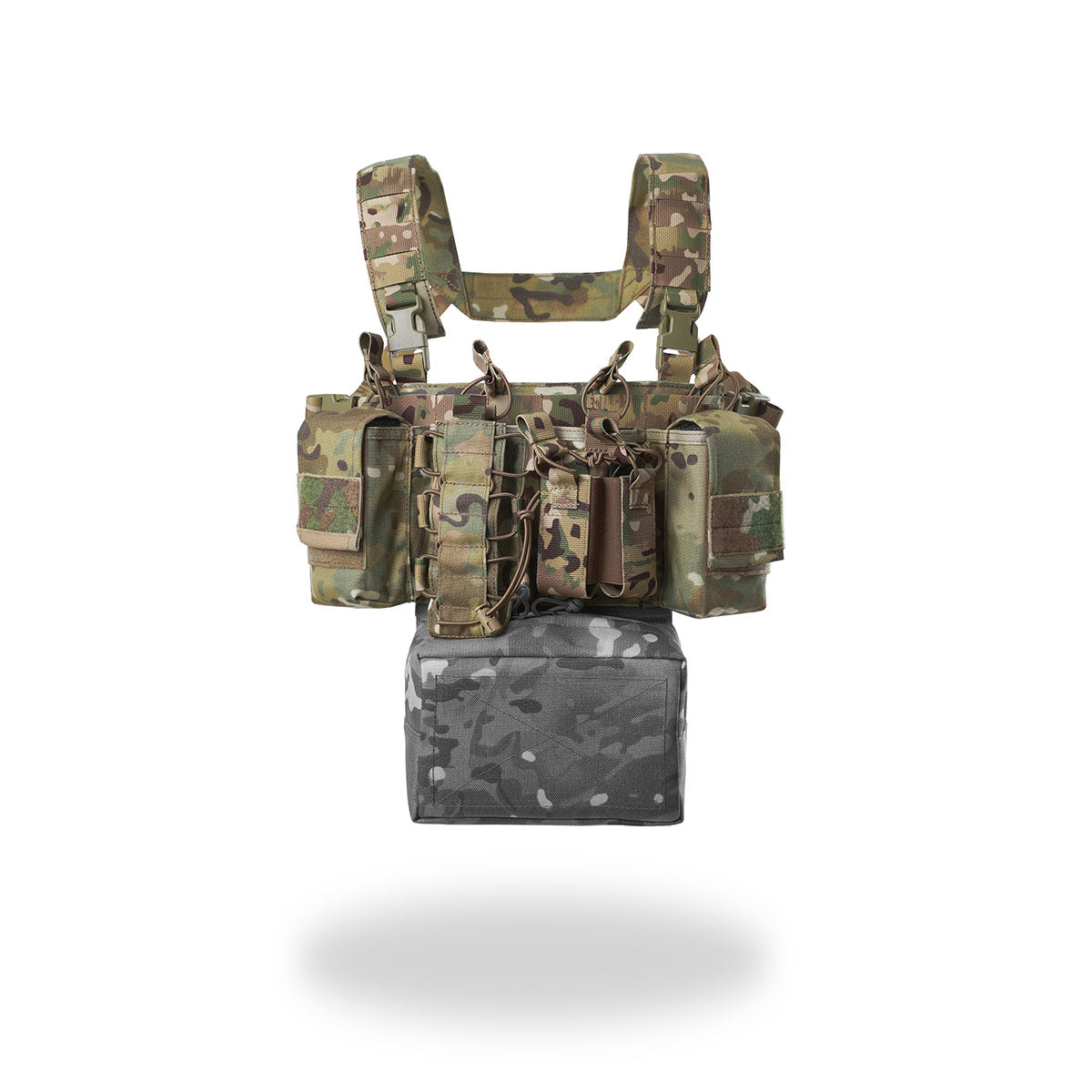 Russian MBC Gear - "D3" Tactical Chest Rig - Multicam shown in camouflage pattern with multiple pouches and adjustable shoulder straps, designed for tactical use and Russian surplus enthusiasts.