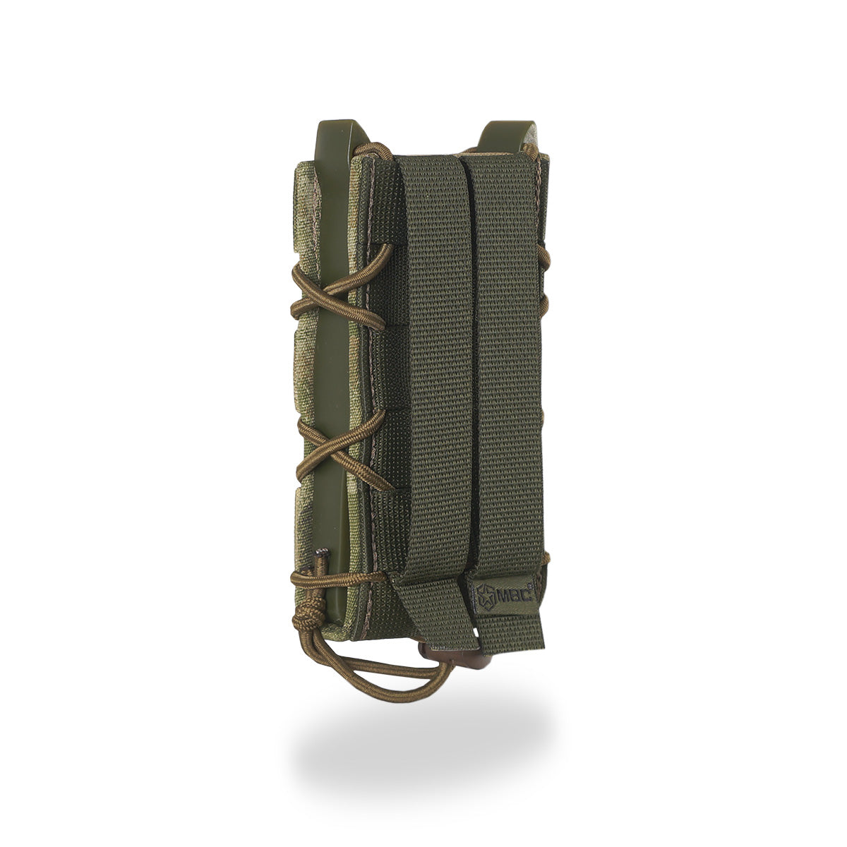 Russian MBC Gear Elongated Open-Top Rifle Magazine Pouch - A-TACS FG in camouflage pattern, featuring adjustable cords and sturdy webbing for secure attachment and versatile use.