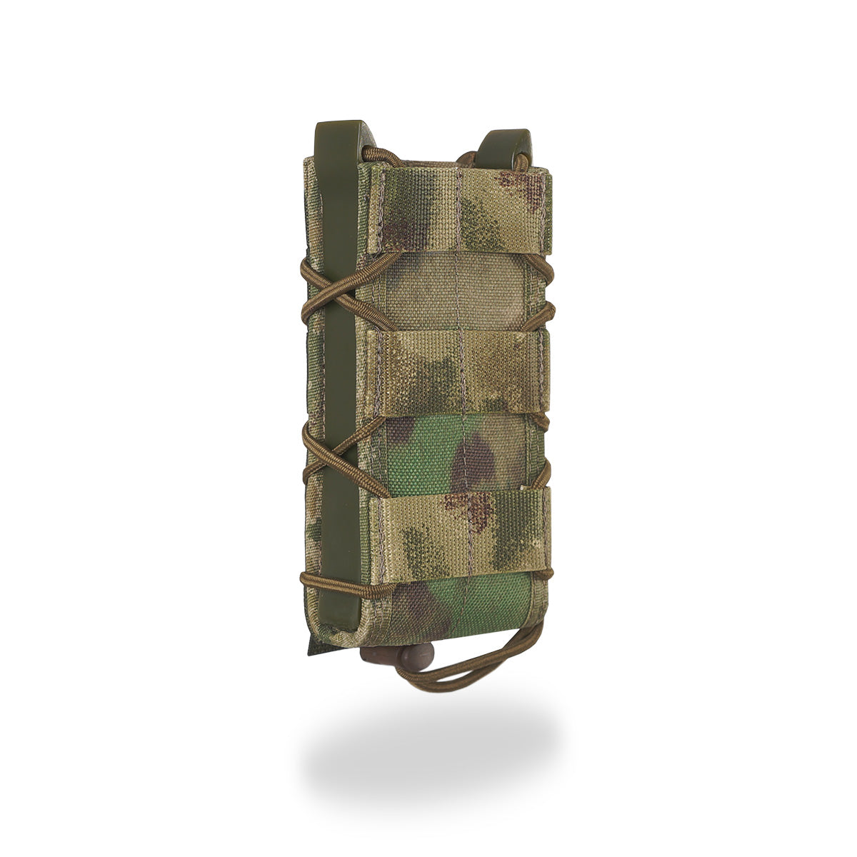 Russian MBC Gear Elongated Open-Top Rifle Magazine Pouch - A-TACS FG camouflage pattern with adjustable cords and MOLLE straps designed for secure magazine storage.