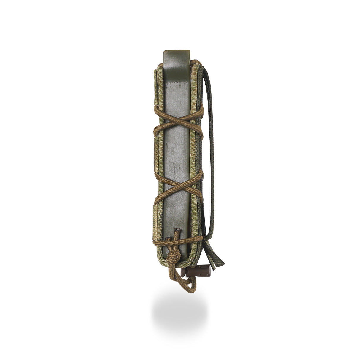 Russian MBC Gear Elongated Open-Top Rifle Magazine Pouch - A-TACS FG in camouflage green with adjustable retention cords for secure rifle magazine storage, featuring a minimalist compact design.