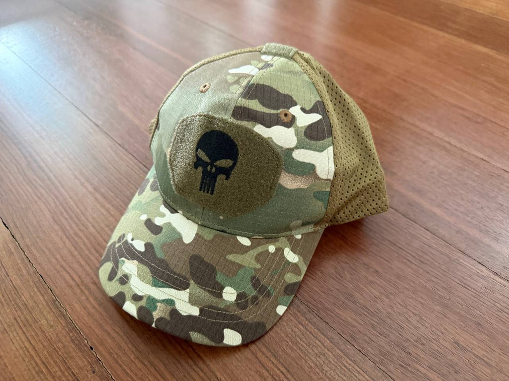 Tactical Cap - Multicam Camo - Black Skull Patch Design