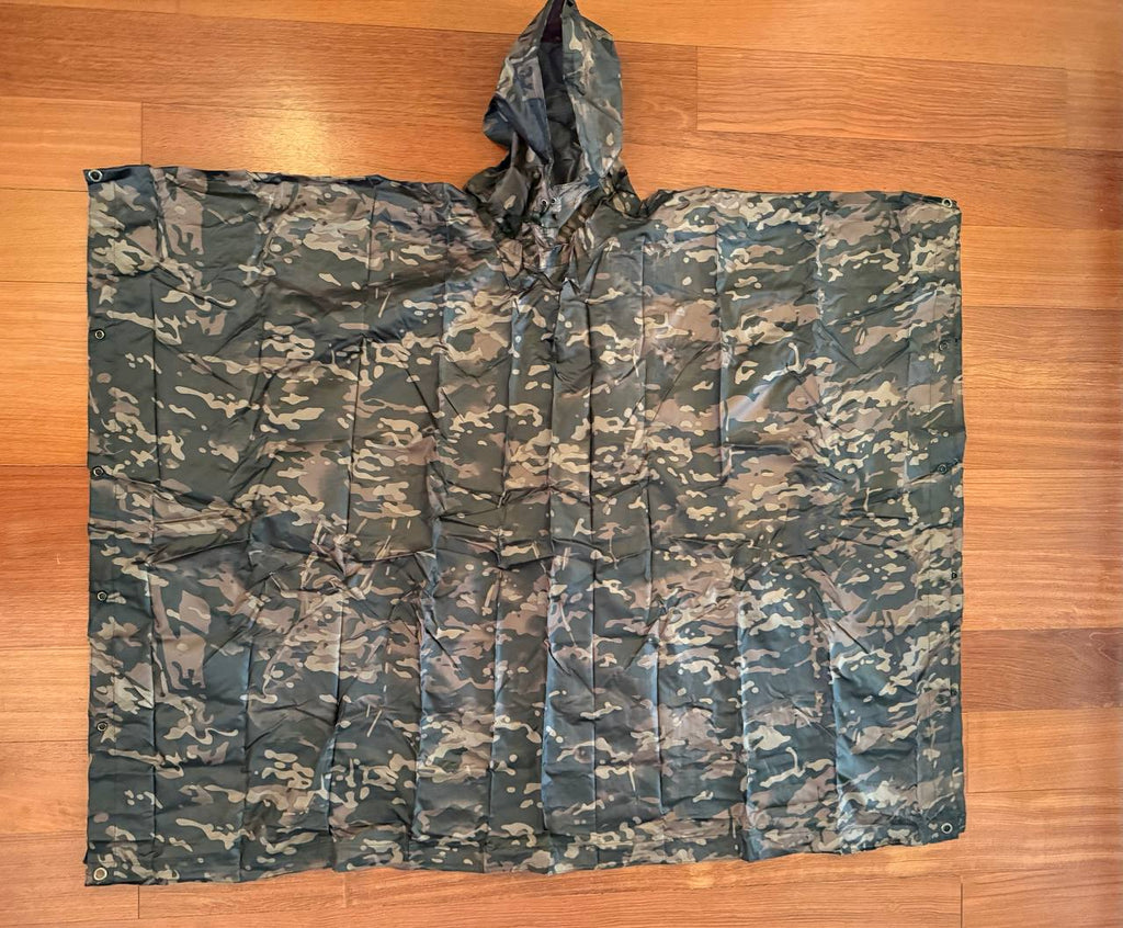 Russian Military Waterproof Poncho Raincoat - Black Multicam Camo
