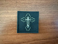 Square black fabric patch featuring a Russian Orthodox "IC XC" cross embroidered in pale green, representing a Russian Orthodox "IC XC" Cross 2x2' - Military Patch.