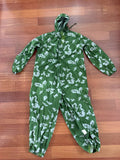 Russian "KLMK" Summer Oversuit - Size 3 displayed flat on a wooden floor, featuring a green and white camouflage pattern with a hood and elastic cuffs.