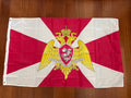 Russian Flag of the National Guard (Rosgvardia) - 150x90cm featuring a red and white design with a central emblem of a double-headed eagle holding crossed swords and a shield.