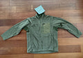 Russian Triada-TKO - VKPO 3.0/3.1 Fleece Jacket – Size 58/5 in olive green with zip front and contrasting chest pocket, laid flat on wooden floor, Russian surplus style.