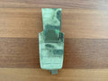 Russian Gearcraft Double AK Mag Pouch (2CELL) - A-TACS FG Camo in green camo pattern, designed for carrying two AK magazines, laid flat on a wooden surface.