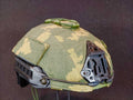 Russian KZS Helmet Cover for Airframe Helmets - Size M/L in a green and beige camouflage pattern designed for durable protection and tactical use.