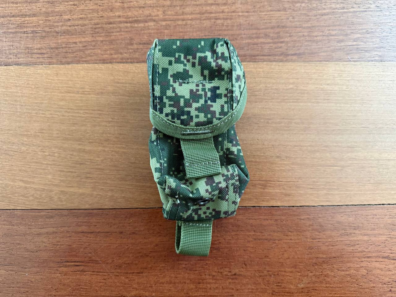 Russian Triada-TKO Single Grenade Pouch - EMR Camo in digital camouflage pattern designed for secure carrying of a single grenade, featuring durable fabric and secure closure.