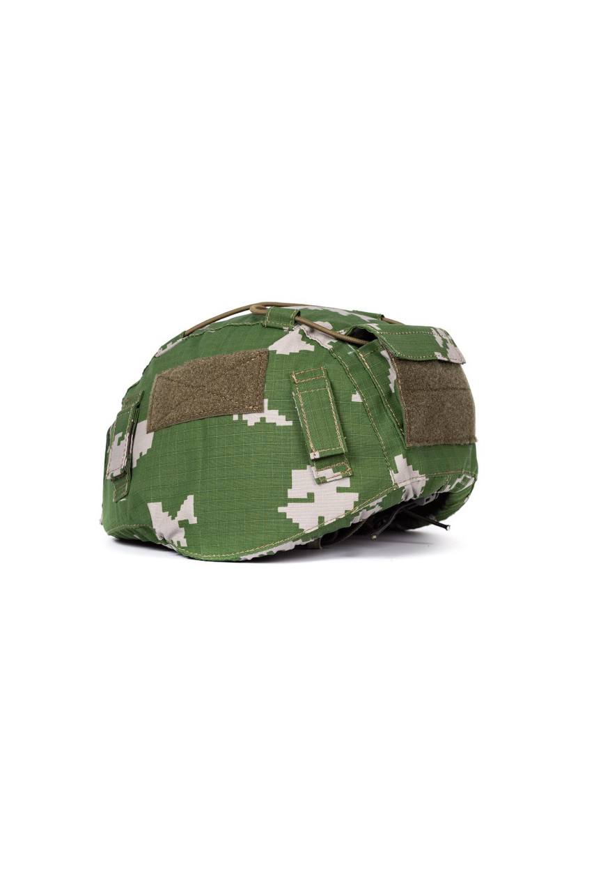 Russian Berezka/KLMK Helmet Cover for 6b47 Ratnik Helmet - Size 3 in green digital camouflage with Velcro patches, designed for Russian surplus military use.