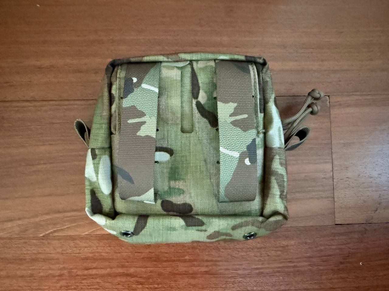 Tactical Vertical Utility Pouch - Multicam - USED, showing back view with durable webbing straps and camouflage pattern designed for versatile carrying options.