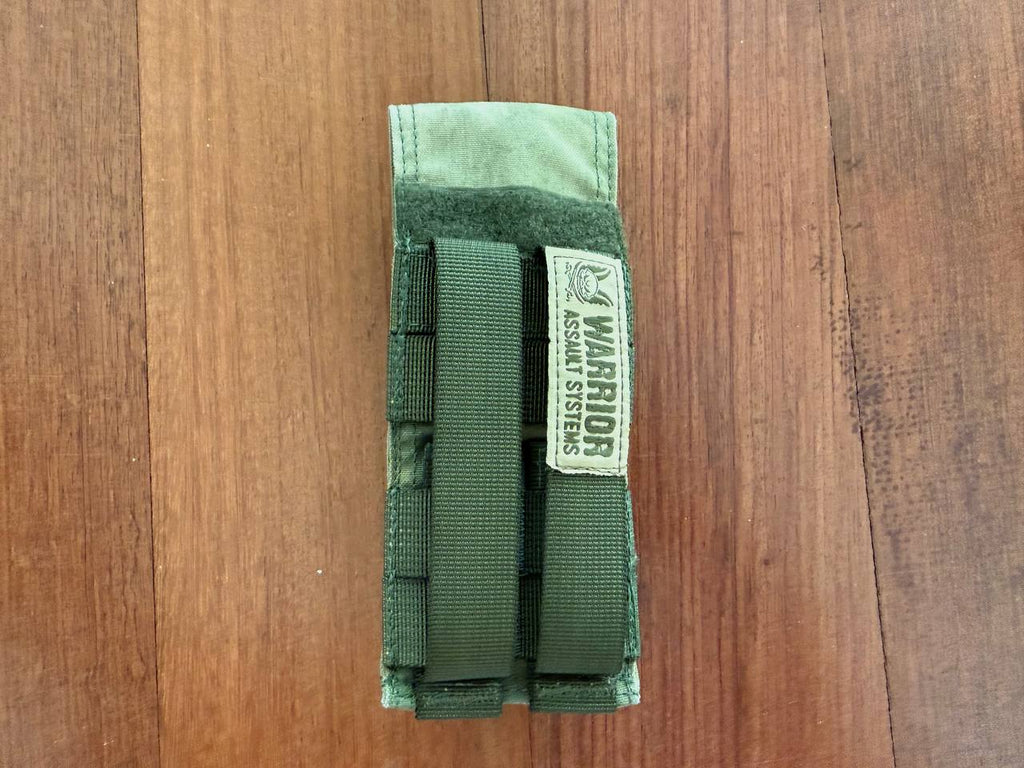Warrior Assault Systems 2-Cell Mag Pouch - A-TACS FG Camo - Russian Style pouch designed for durable, tactical magazine storage with a camouflage pattern and secure attachment straps.