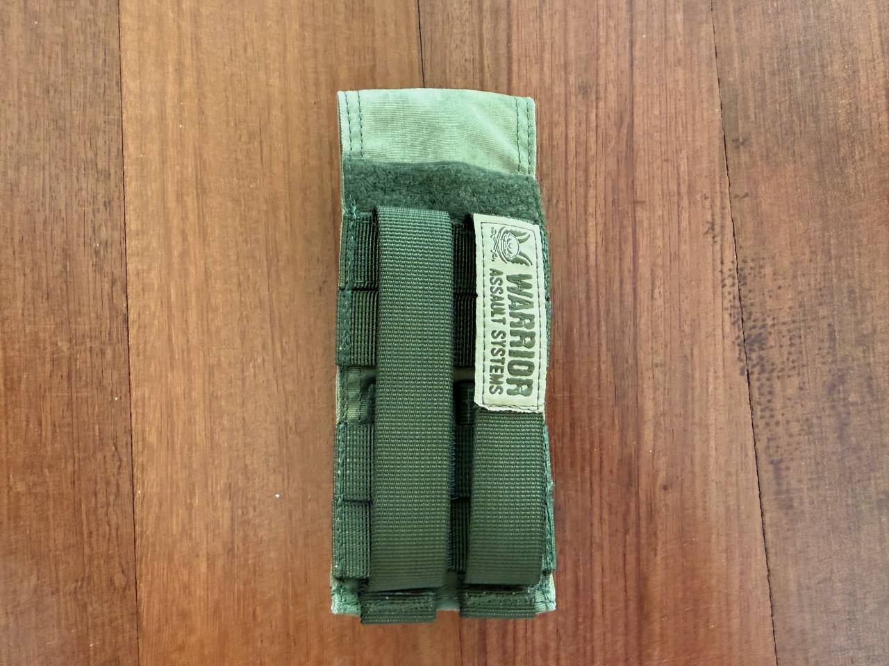 Warrior Assault Systems 2-Cell Mag Pouch - A-TACS FG Camo - Russian Style pouch designed for durable, tactical magazine storage with a camouflage pattern and secure attachment straps.
