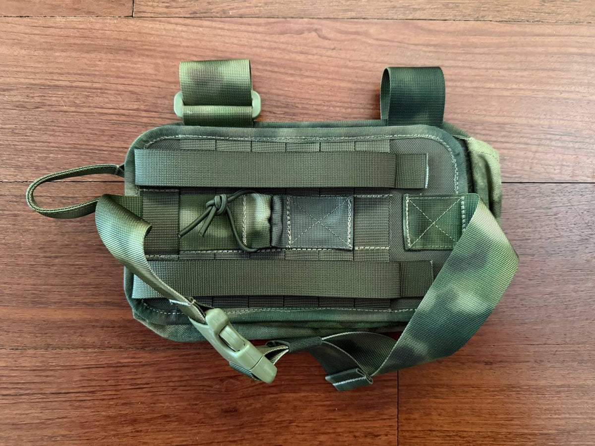 Russian MBC Machine Gun Mag Pouch - A-TACS FG/Moss in green camouflage pattern, featuring adjustable straps and durable fabric, designed for secure magazine storage.