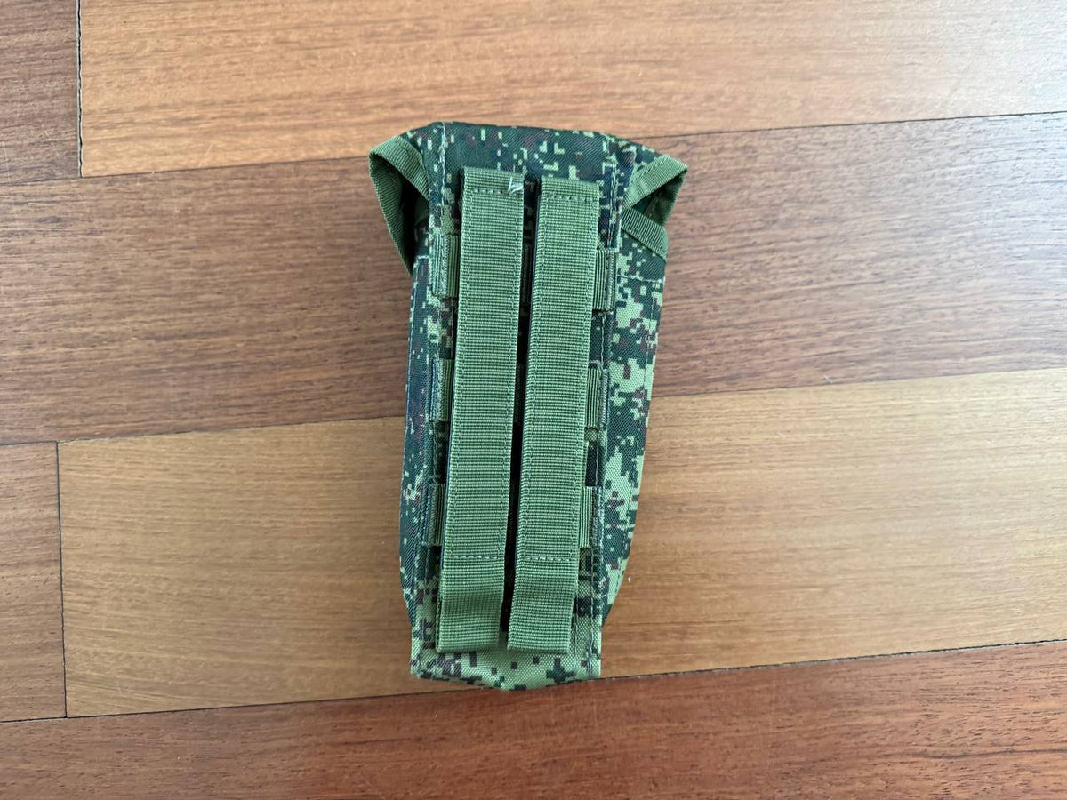 Russian Triada-TKO AK Dual Magazine Pouch - EMR Camo in digital green and black camouflage pattern, designed for secure magazine storage with dual straps.