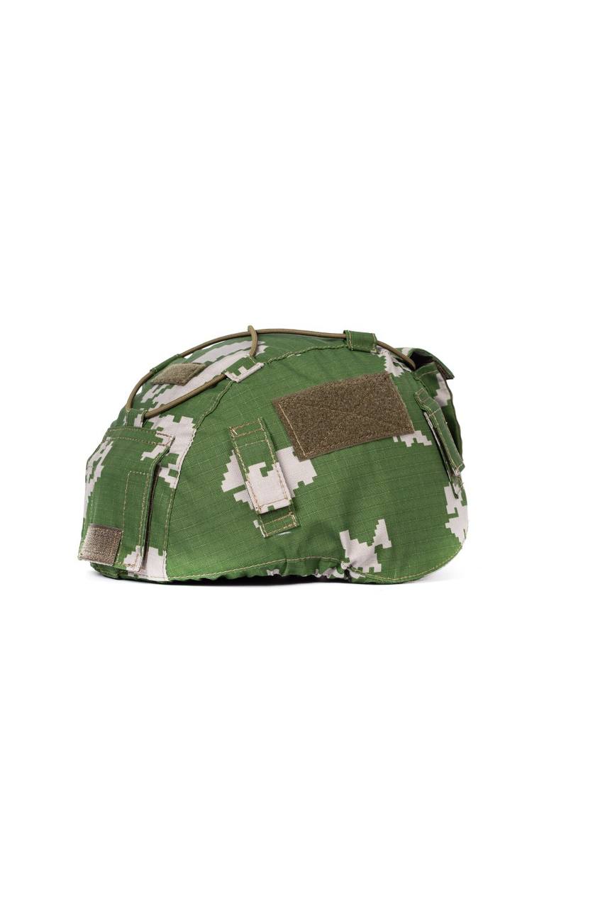 Russian Berezka/KLMK Helmet Cover for 6b47 Ratnik Helmet - Size 3 in green and white digital camouflage pattern designed for Russian surplus tactical use.