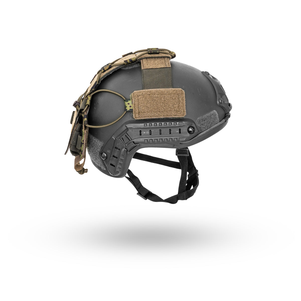 Russian MBC Gear - Universal Helmet Module - EMR (Digital Flora) attached to a tactical black helmet, featuring adjustable straps and modular mounting options.
