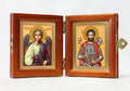 Russian Orthodox Folding Icon Dyptich 3.15x3.55in/6.3x3.55in "Saint Martyr John the Warrior and Angel the Keeper"