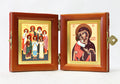 Russian Orthodox Folding Icon Dyptich 3.15x3.55in/6.3x3.55in "Saint Emperor Nicholas II Romanov and His Family, and Theotokos, Our Lady Of Theodore (Feodorovskaya)"