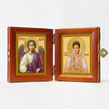 Russian Orthodox Folding Icon Dyptich 3.15x3.55in/6.3x3.55in "Saint Empress Alexandra Romanov and Angel the Keeper"