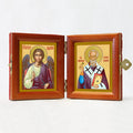 Russian Orthodox Folding Icon Dyptich 3.15x3.55in/6.3x3.55in "Saint Patrick of Ireland and Angel the Keeper"
