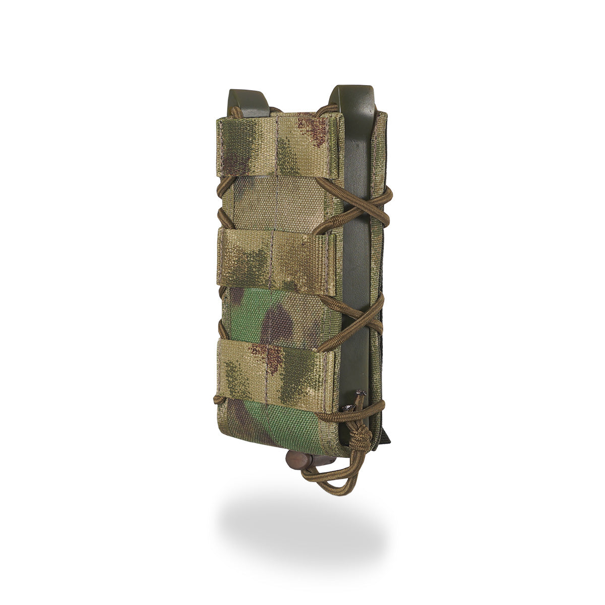 Russian MBC Gear Elongated Open-Top Rifle Magazine Pouch - A-TACS FG camouflage pattern with durable fabric and adjustable retention cords for secure rifle magazine storage.